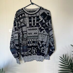 Men's Geometric Crewneck Sweater - Black and Gray